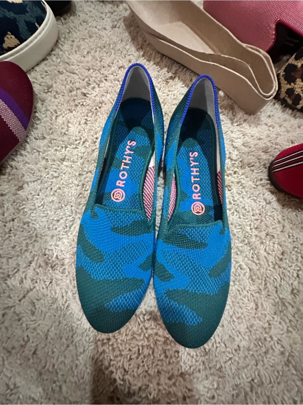 Rothy's Blue and Teal Knit Slip-On Flats